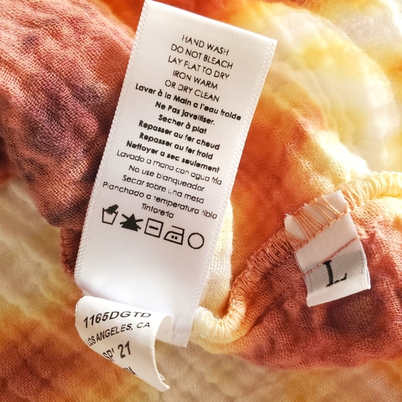 NATION LTD MiMi Romance‎ Plum/Yellow/Cream Tie Dye Gauzy Peasent Sleeve Blouse L - Picture 14 of 15